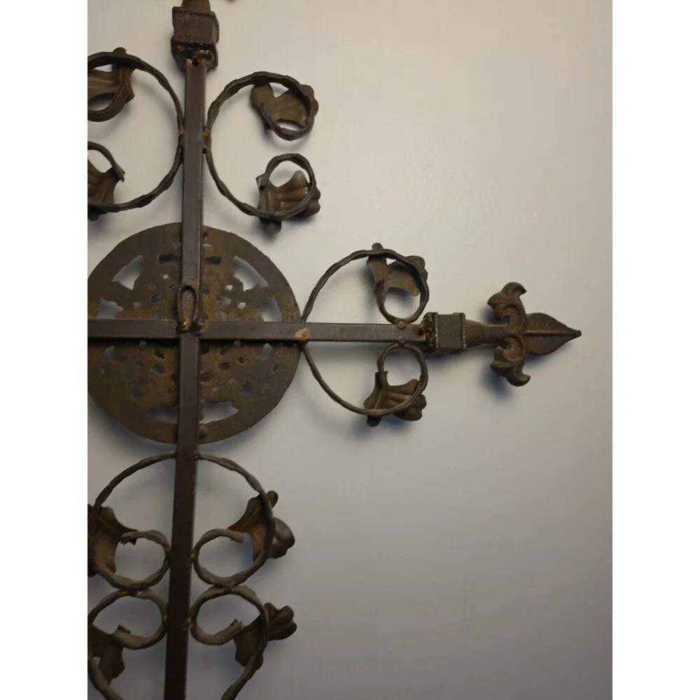 Vintage Heavy Cast Iron Cross Ornate Large 29.5